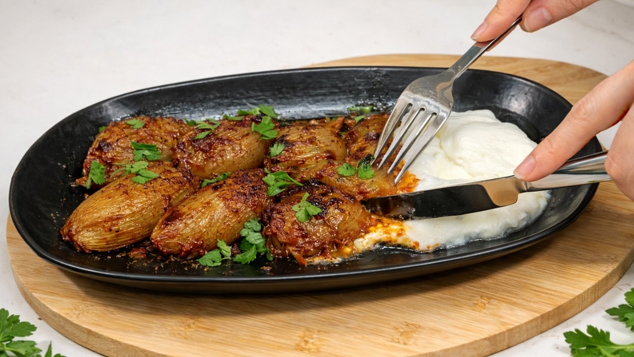 Фаршированный лук по-турецки | Запеченная долма