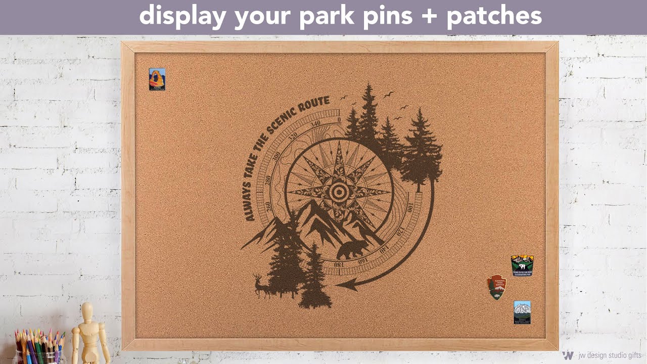 Display your hiking pins & patches cork board - JW Design Studio Gifts