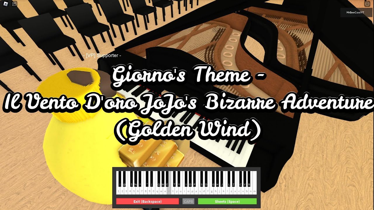 JoJo's Bizarre Adventure: Golden Wind- Giorno's Theme  Roblox Piano  Tutorial(Sheets in Description) 