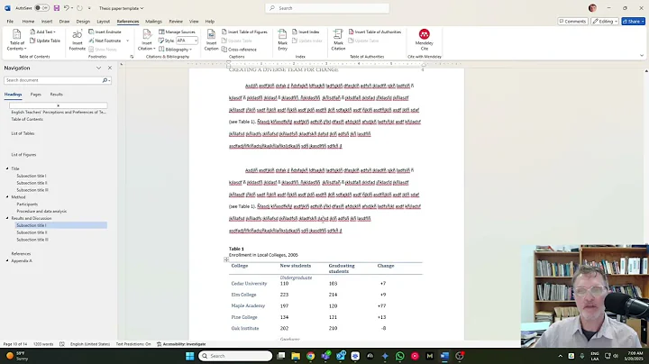 How to list tables and figures in Word according to APA
