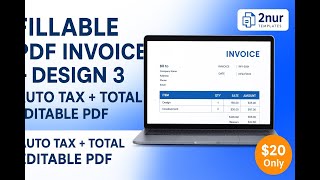 Fillable PDF Sales Invoice Template Design 3 | Editable Invoice with Auto Tax & Total  #fillablepdf