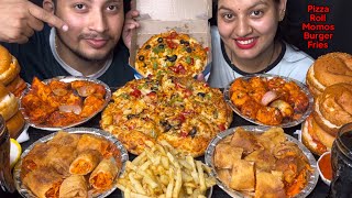 Eating 2x Cheese Burst Pizza🍕 , Burger 🍔 Tandoori Momos, Veg Spring Roll, French Fries I Foodie Gd