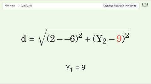 Find the distance between two points p1 (-6,9) and p2 (2,0): Step-by-Step Video Solution