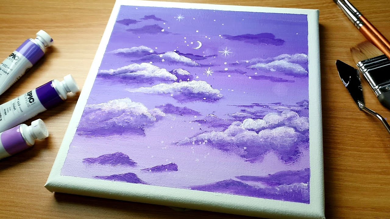Acrylic painting/purple clouds painting/How to purple clouds painting