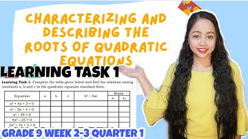 CHARACTERIZING AND DESCRIBING ROOTS OF QUADRATIC EQUATIONS Learning Task 1 Grade 9 Week 2-3