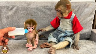 YiYi so happy when grandpa takes care of her and baby monkey
