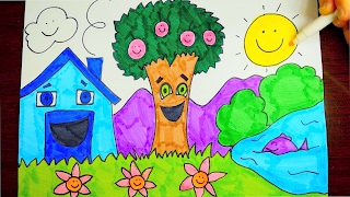 How To Draw A Cartoon House And Tree | Kids Coloring Video
How To Draw A Cartoon House And Tree | Kids Coloring Video. How to color a blue house, with a brown cartoon tree, purple mountains, a yellow sun, green grass, a blue pond, purple fish and pink sky. Coloring with Crayola and/or other markers. Learn with this fun, educational video for children. Coloring with crayons and colored pencils is also fun and easy to do. We drew this picture of a cartoon house with markers, because the colors show up really well. How To Draw A Cartoon House And Tree | Kids Coloring Video