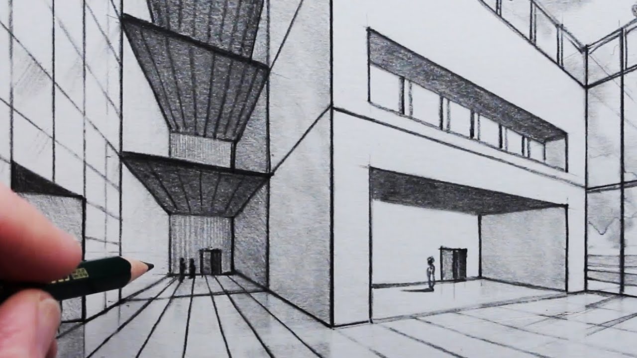 2 point perspective drawing of buildings on Craiyon