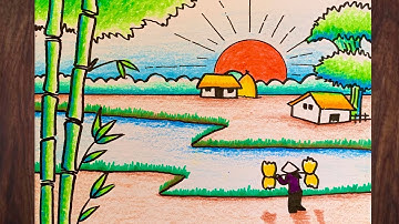 Vẽ TRANH ĐỀ TÀI PHONG CẢNH QUÊ HƯƠNG | how to draw scenery #vetranh