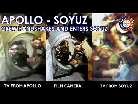 APOLLO-SOYUZ:  Crew Handshakes and Enters Soyuz - TV and Film from Apollo & Soyuz (1975/07/17)