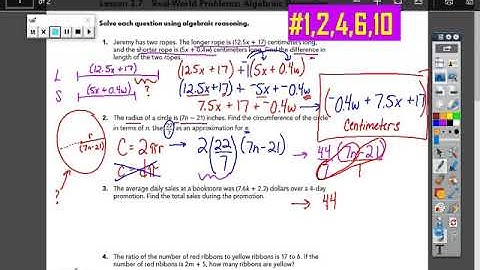 7th grade LESSON 3.7 Real World Problems Algebraic Reasoning