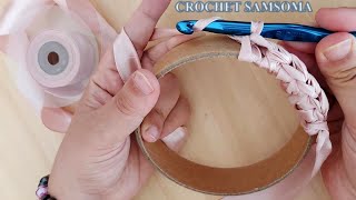 شاهدوا ماذا صنعت برول شريط لاصق و باستخدام شريط الستان مع فن الكروشيه   crochet use waste tape roll