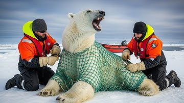 Heart-stopping Moment: Rescue Team Saves a Polar Bear from a Deadly Net Trap 🐻‍❄️🛟❄️