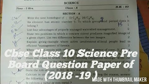 Cbse Class 10 Science Pre Board Question Paper of (2018 - 19)