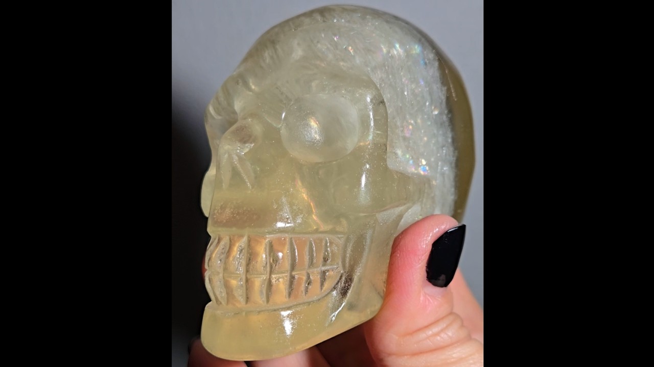 Citrine skull with rainbows and star flash asterism - C66