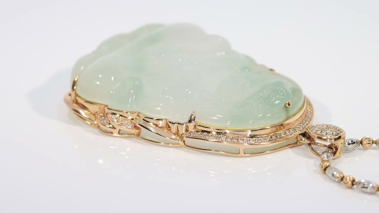 Lant cu Pandantiv Baikalla, Aur Rose, Alb 18k, Diamante 0.43 ct, Jadeit