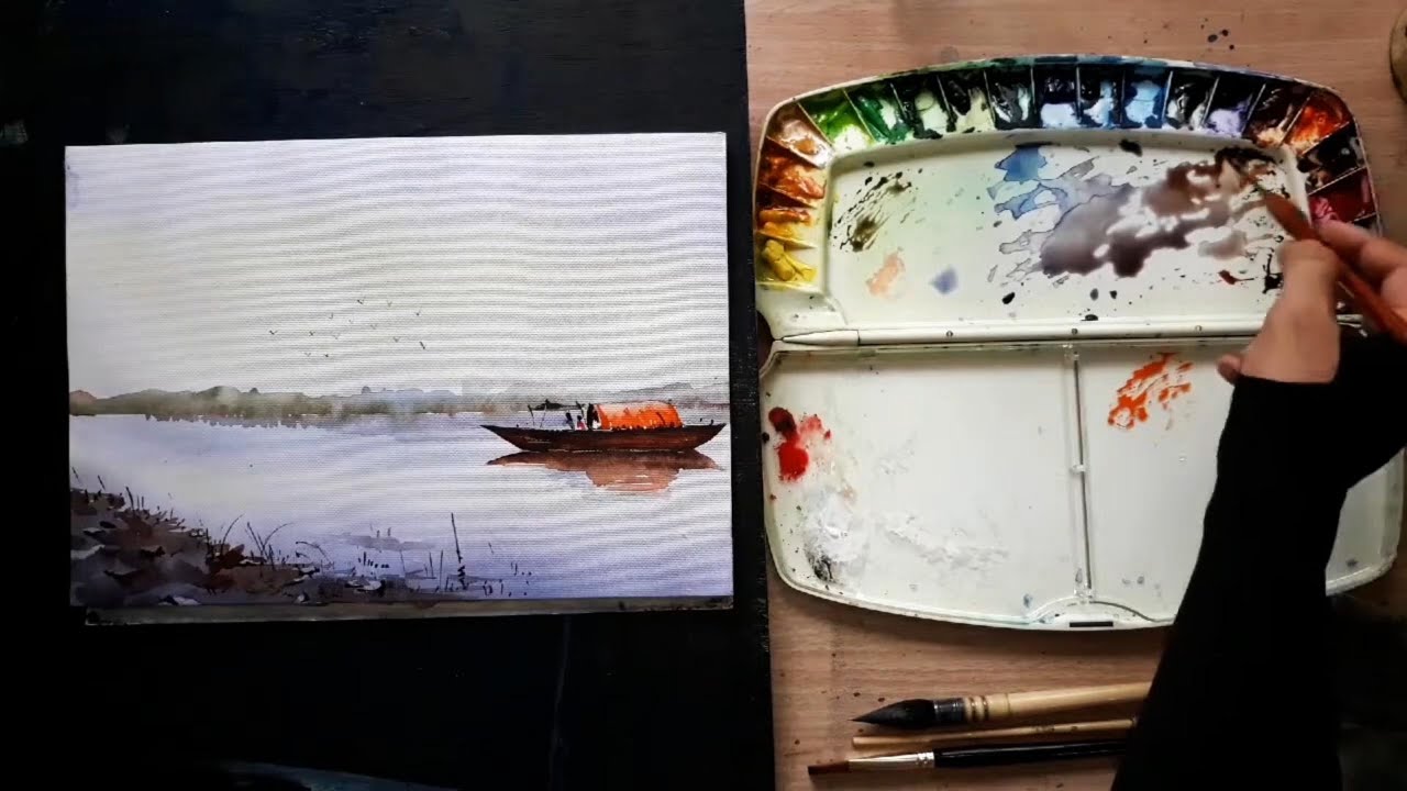 SEASCAPE IN WATERCOLOR | EASY WATERCOLOR PAINTING | STEP BY STEP WATERCOLOR  PAINTING TUTORIAL