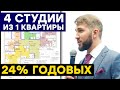 Пассивный доход 24% годовых. 4 студии из одной квартиры! Инвестирование в недвижимость 2020