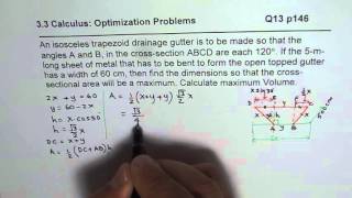 Q13 p 146 Maximum Area for Isosceles Trapezoid Calculus Optimization
