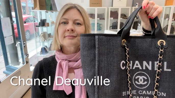 Chanel Large Deauville Shopping Bag Black Sequin Boucle Silver