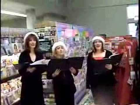 Cute Trio singing for shoppers
