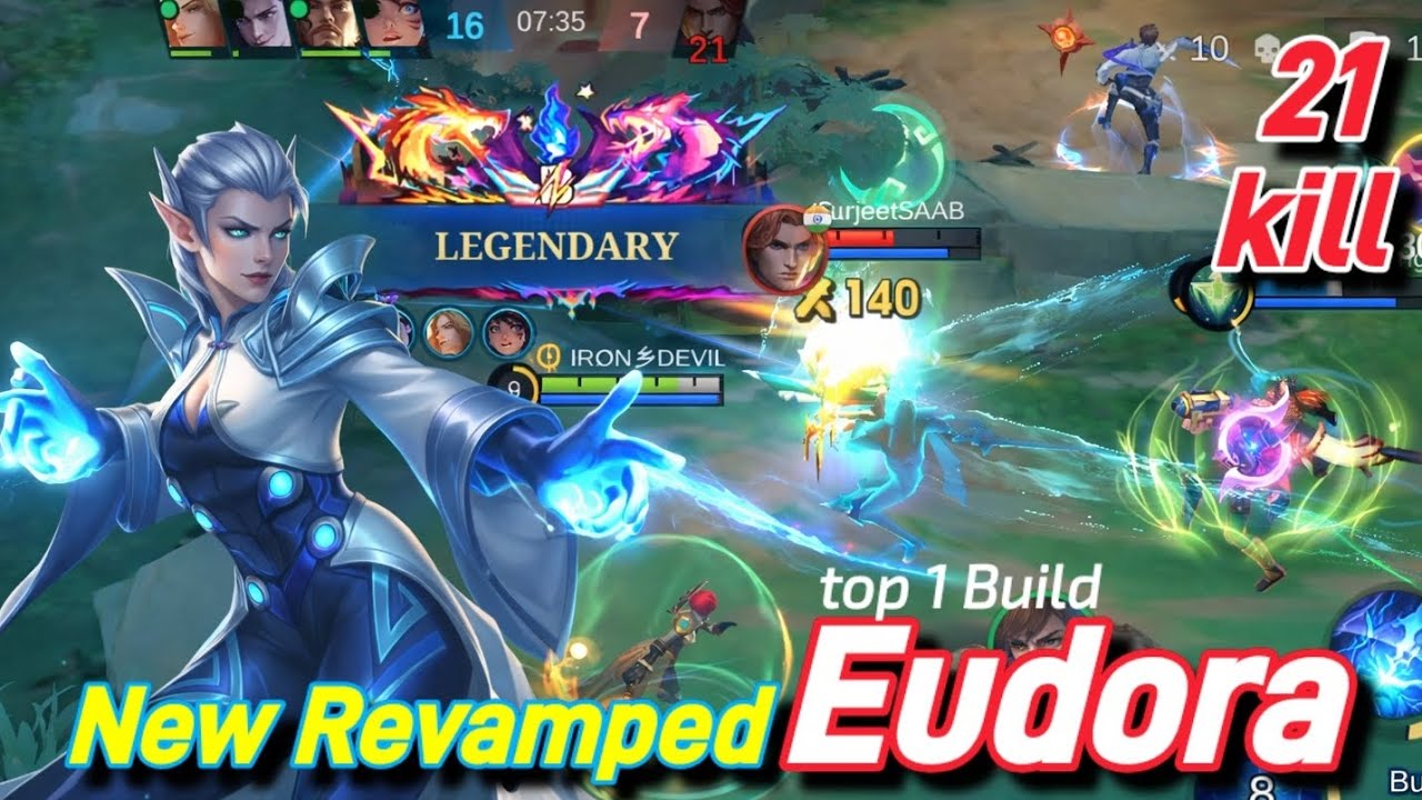 21 Kills!! EUDORA The One-Punch Man 👊 ONE HIT ONLY ! Best Build & Emblems - Solo Rank