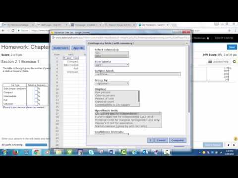 Section 2.1 StatCrunch Find Percents from Table