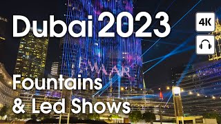 Dubai 🇦🇪 Burj Khalifa, Lake, Fountains, Led Shows [ 4K ] Night Walking Tour!