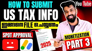 How To Submit Us Tax Information In Google Adsense 2025  How To Fill Us Tax Info In Malayalam