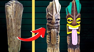 ✅ How to MAKE a very EASY WOODEN TIKI with reclaimed wood WOODCARVING TIKI