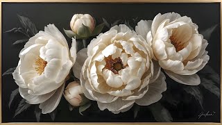 Vintage White Peonies Painting | Gold Frame TV Art | 1 Scene – 2 Hours