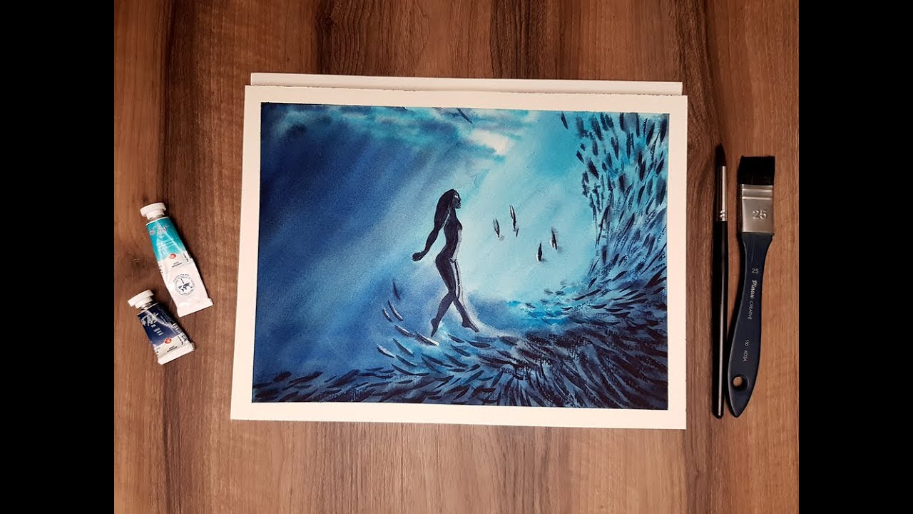 Watercolor painting of underwater seascape| Simple Watercolor Underwater Scene Painting Demo