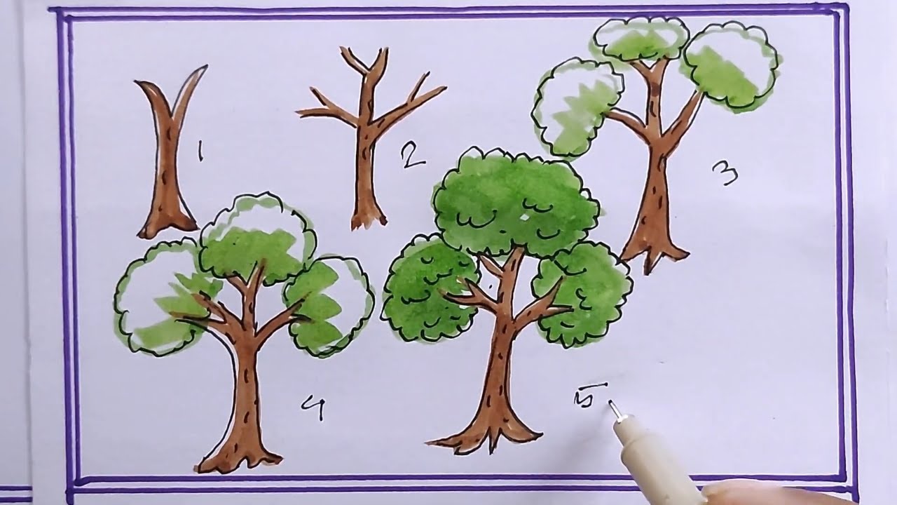how to draw tree step by step/tree drawing for kids - YouTube