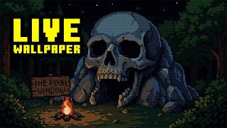 Skull Cave Campfire Pixel Art Ambience 💀 Cozy Animated Live Wallpaper for Sleep / Study (8 Hours) screenshot 1