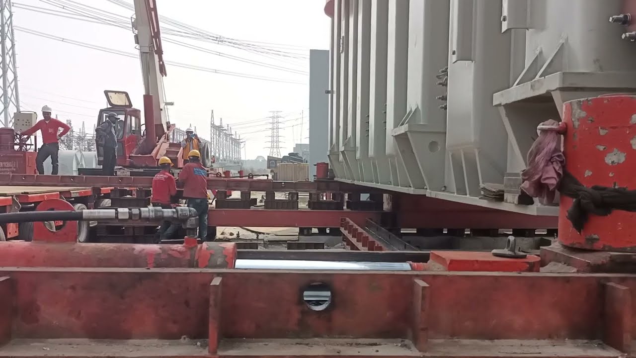 342MT Power Transformer Installation on Foundation by Hydraulic Jack Pushing Method  
