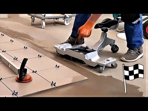 ▨ How to tile a floor fast and easy. Roller knee pads and seat Rubi RU81999. Rubi SR - 1.