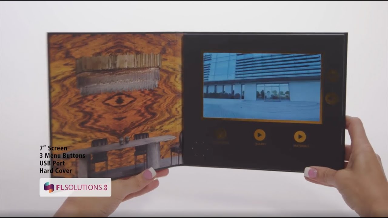 Video Book Marketing: 7" Screen, Multiple Videos, 5 Menu Buttons - Product Example: Muse Onix Marble