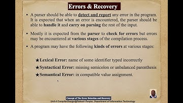 Compiler Design Unit-4  Concept Error Detection Lecture (5 of 6)