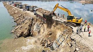 Incredible Road Building Over Deep Lake Goes Terribly Wrong 😱 Bulldozer SHANTUI and Many 12Wheel Tr