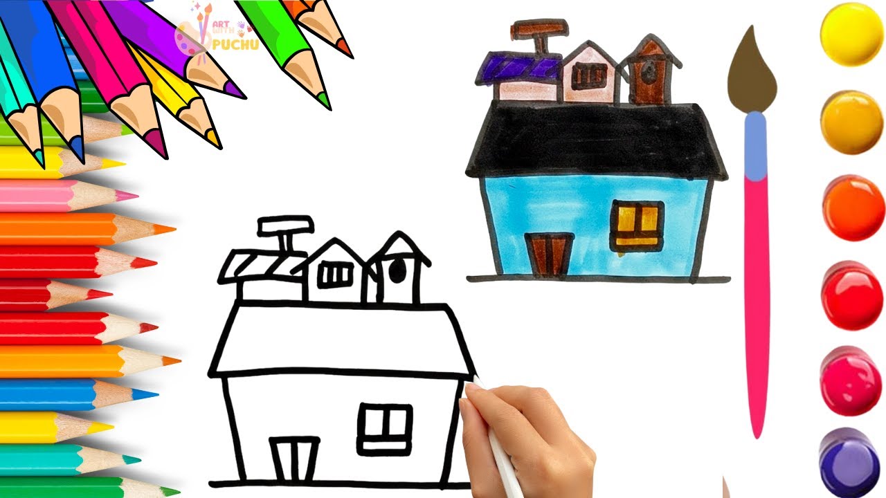 How To Draw cute House Drawing, Painting & Coloring For Kids and ...