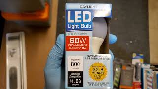 DOLLAR TREE $1.25 DAYLIGHT LED Light 60W REPLACEMENT USING ONLY 9W NON-DIMMABLE A19 MEDIUM BASE