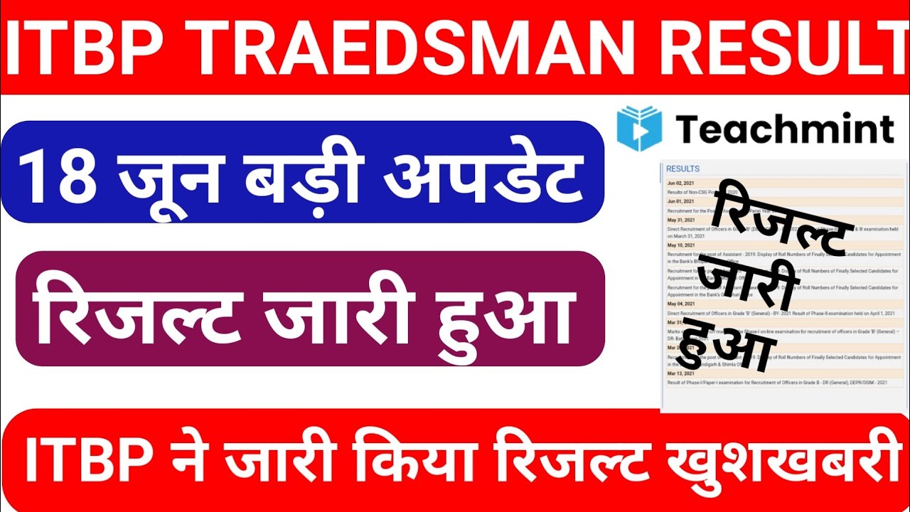 Itbp Tradesman Result 2021 | Itbp Tradesman Cut Off 2021 | Itbp Tradesman Result | Teachmint
