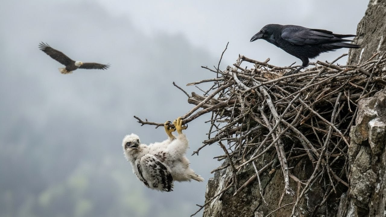 Baby Eagle Falls After a Crow Attack – A Mother Eagle’s Gratitude 