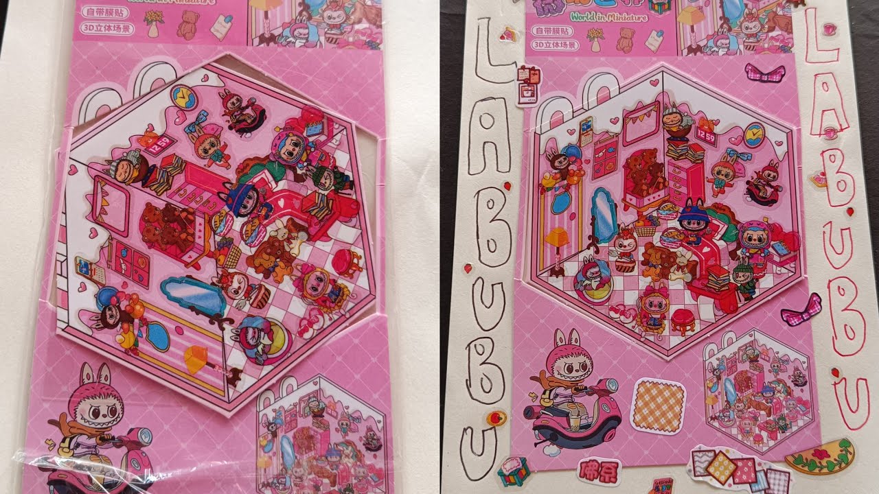 LABUBU MINIATURE IN WORLD house cute paper doll  | DIY JOURNAL SKETCHBOOK LABUBU 