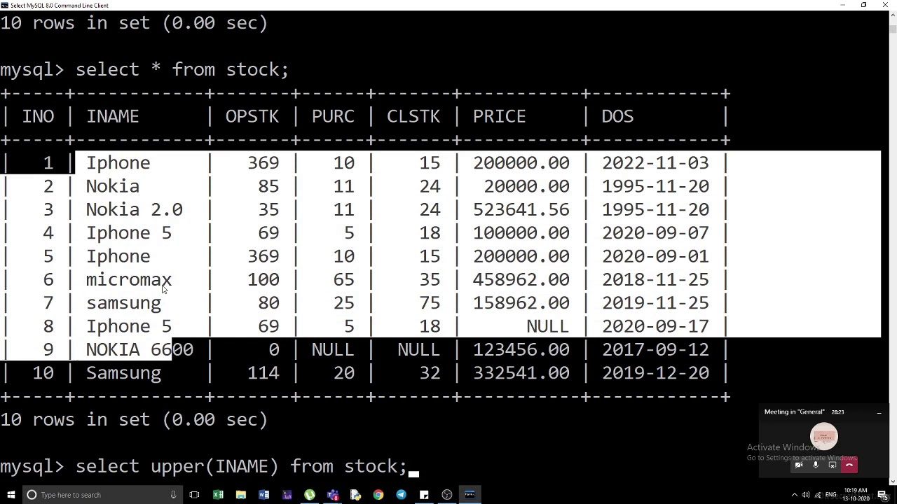 mysql 13 10 2020 Applying built in functions - YouTube