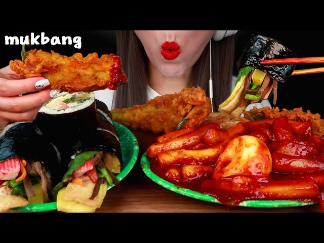 분식 먹방 떡볶이 참치김밥 고추튀김 만두튀김 김말이 Tteokbokki Kimbap Korean mukbang asmr