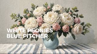 Soft White Peonies in a Blue Pitcher | 2 Hour 4K Floral TV Art | No Sound screenshot 5