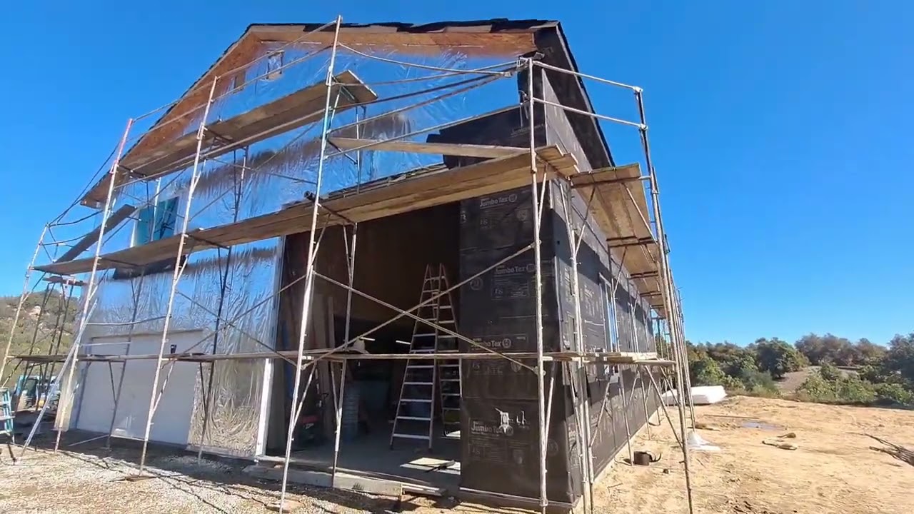 CA ADU project update black paper wrap, exterior foam, and start of lath for stucco