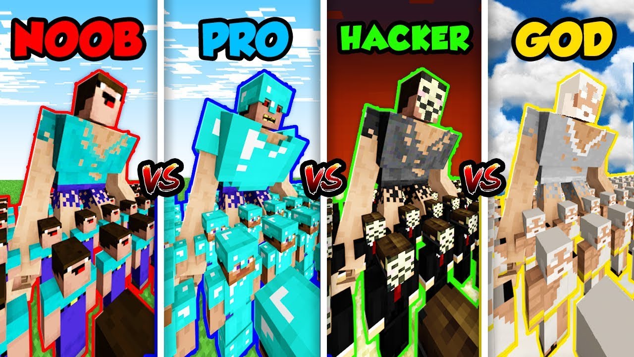 Minecraft Noob Vs Pro Vs Hacker Vs God Army Battle In Minecraft Animation Youtube - hacker vs pro vs noob roblox