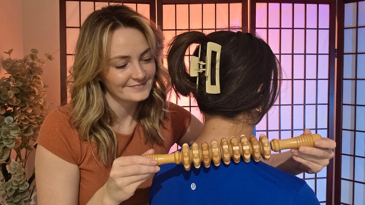 ASMR Head, Neck & Shoulder Chiropractic Massage With Cupping, Rolling Pin & Gua Sha Tools